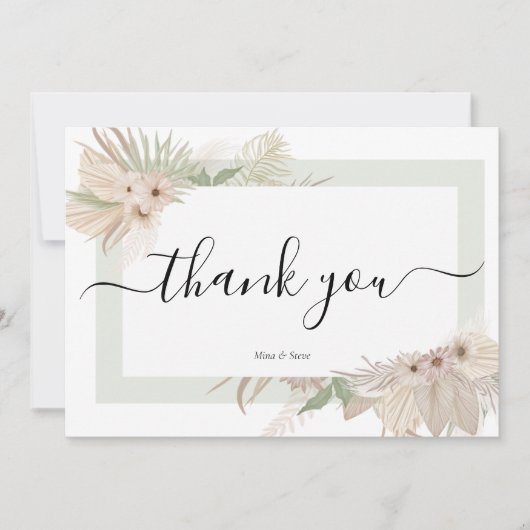 Bohemische Eleganz Grün Blühende Hochzeit Dankeskarte (Vorderseite)