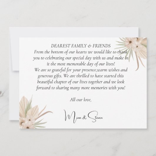 Bohemische Eleganz Grün Blühende Hochzeit Dankeskarte (Rückseite)