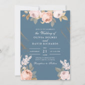 Bohemische Elementarblauer Peonies Hochzeitsfeier Einladung (Vorderseite)