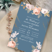 Bohemische Elementarblauer Peonies Hochzeitsfeier Einladung