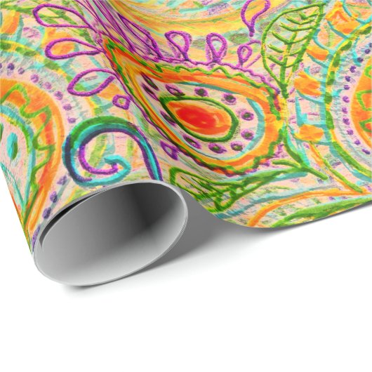 Bohemische Explosion in grün und gelb Geschenkpapier (Rolleneckpunkt)