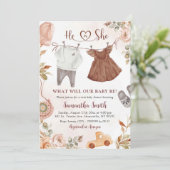 Bohemische Fall Baby Clothes Gender-Aufdeckung Einladung (Stehend Vorderseite)