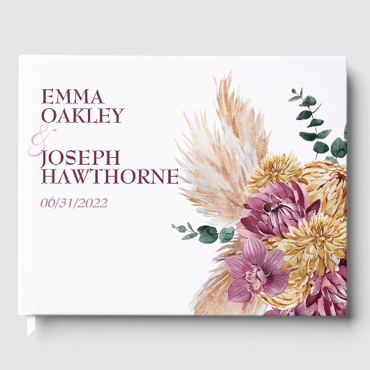 Bohemische Fall Burgund-Floral-Hochzeit Gästebuch (Vorderseite)