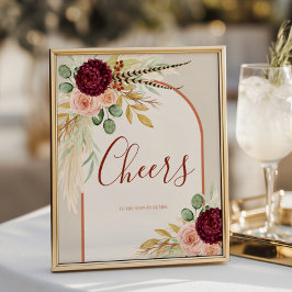 Bohemische Fall Floral Wedding Bar Cheers Tafelzei Poster