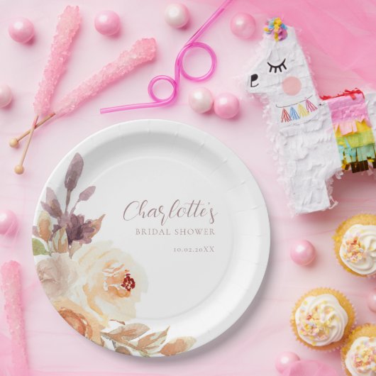 Bohemische Fall Foliage Rose Brautparty Pappteller (Party)