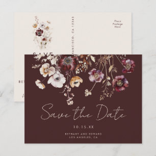 Bohemische Fall-Wildblume Hochzeit speichern Sie d Postkarte