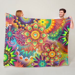 Bohemische Farbenfrohe Retro Hippie Psychedelic Bl Fleecedecke