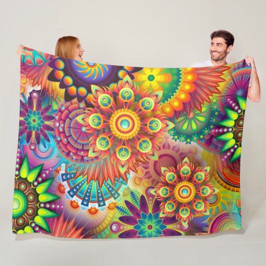 Bohemische Farbenfrohe Retro Hippie Psychedelic Bl Fleecedecke (Beispiel)