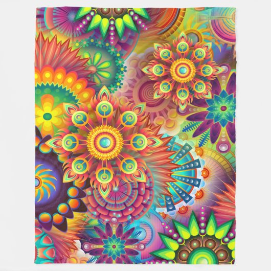 Bohemische Farbenfrohe Retro Hippie Psychedelic Bl Fleecedecke (Vorderseite)