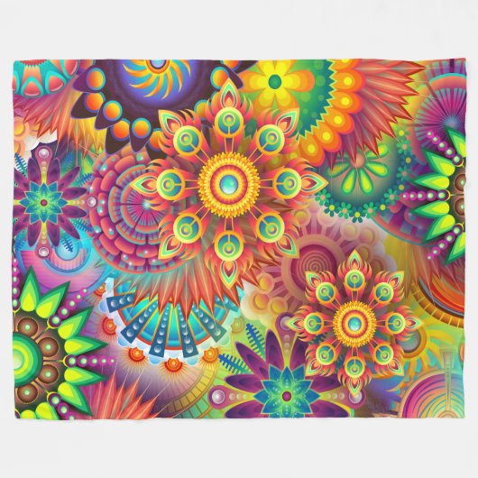 Bohemische Farbenfrohe Retro Hippie Psychedelic Bl Fleecedecke (Vorderseite (Horizontal))