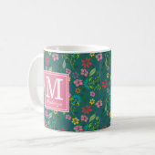 Bohemische farbige Blume Aquamarin Monogramm Kaffeetasse (Vorderseite Links)