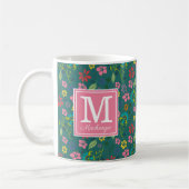 Bohemische farbige Blume Aquamarin Monogramm Kaffeetasse (Links)