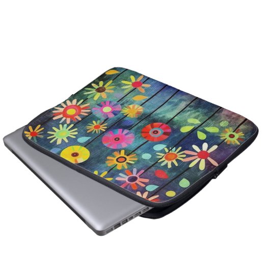 Bohemische farbige Blume Laptopschutzhülle (Vorne Knopf)
