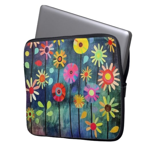Bohemische farbige Blume Laptopschutzhülle (Vorderseite Links)