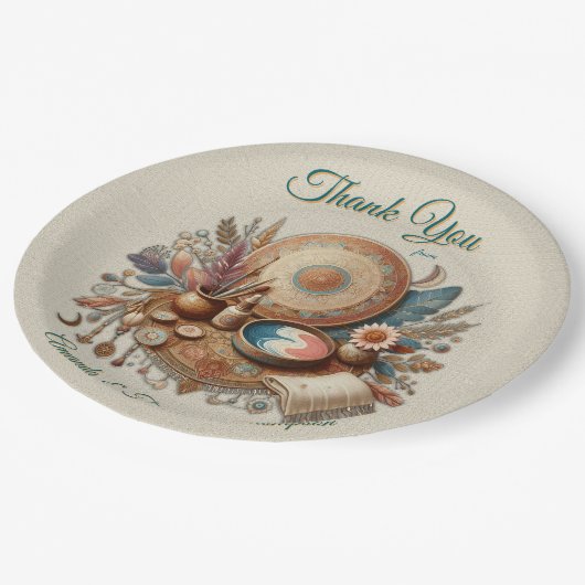 Bohemische Farbmischung und Dekoration Pappteller (Schrägansicht)