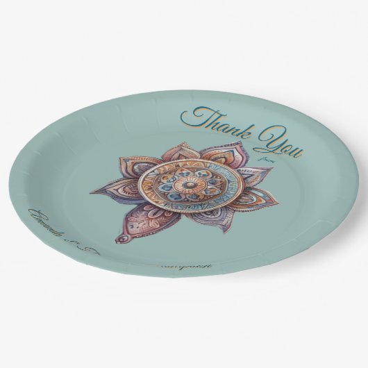 Bohemische Farbmischung und Dekoration Pappteller (Schrägansicht)