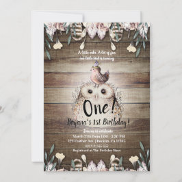 Bohemische Feather Friends Owl & Bird Baby 1. Einladung