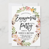 Bohemische Feathers & Floral Wreath Engagement Par Einladung (Vorderseite)