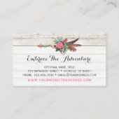 Bohemische Feder und Rose auf rustikalem Weißholz Visitenkarte (Rückseite)