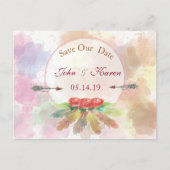 Bohemische Federn Aquarellfarben Rose SAVE THE DAT Ankündigungspostkarte (Vorderseite)