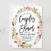 Bohemische Federn und Blumenkrautpaare Dusche Einladung (Vorderseite)