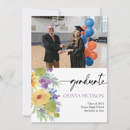 Bohemische, fette Wildblumen Fotos Chic Abschluss Einladung (Vorderseite)