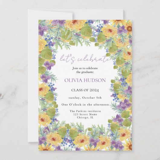 Bohemische, fette Wildblumen Fotos Chic Abschluss Einladung (Rückseite)