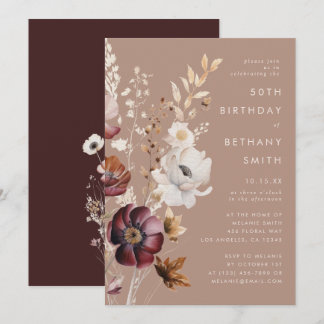 Bohemische Floral Fall Taupe Geburtstagsparty Einladung