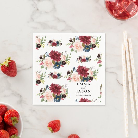 Bohemische florale Burgundy Blush Wedding Napkins Serviette (Beispiel)