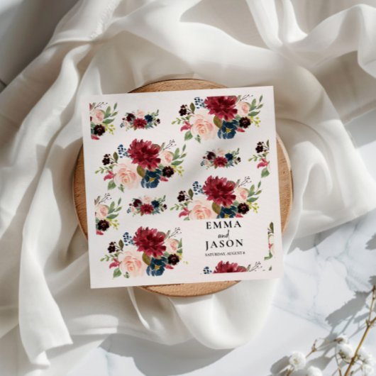 Bohemische florale Burgundy Blush Wedding Napkins Serviette