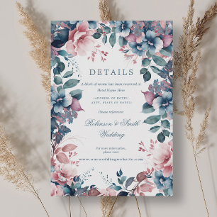 Bohemische florale Dusty Blue Wedding Details Begleitkarte