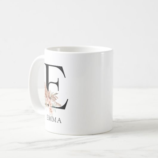 Bohemische florale Farbmonogramm Kaffeetasse (Vorderseite Links)