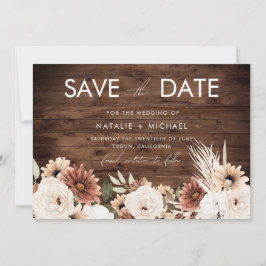 Bohemische florale Rustikale Holzhochzeit Save The Date