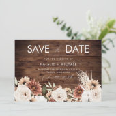 Bohemische florale Rustikale Holzhochzeit Save The Date (Stehend Vorderseite)