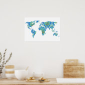 Bohemische Gemusterte Weltkarte | Reisende | Poste Poster (Küche)