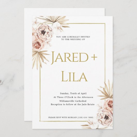 Bohemische getrocknete Blume Einladung Hochzeit (Vorne/Hinten)