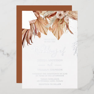 Bohemische getrocknete Blumenhochzeit Silber Folieneinladung