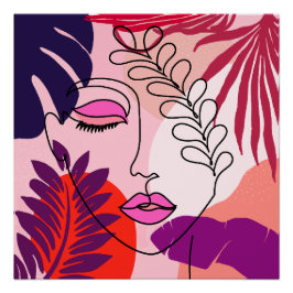 Bohemische Girl Line Art Pink Ästhetik Poster