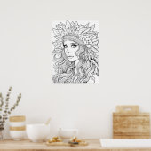 Bohemische Goddess Line Kunst-Illustration Poster (Küche)