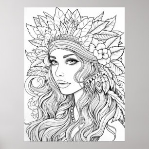 Bohemische Goddess Line Kunst-Illustration Poster