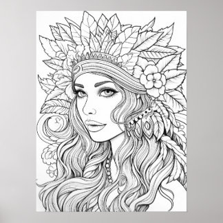 Bohemische Goddess Line Kunst-Illustration Poster