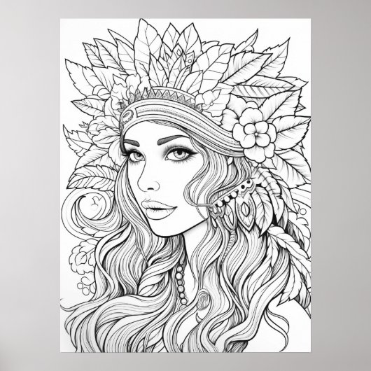 Bohemische Goddess Line Kunst-Illustration Poster (Vorne)