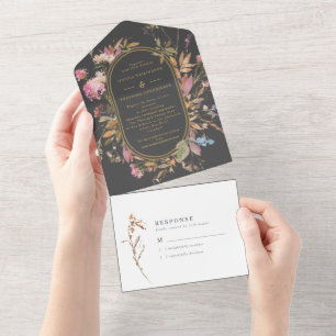 Bohemische Graue und goldene Wildblume All In One Einladung