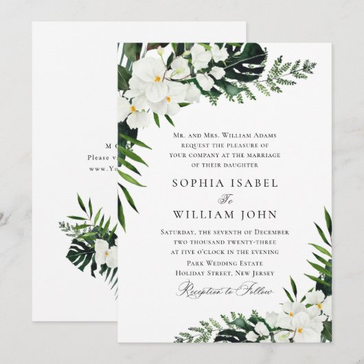 Bohemische Grüne Hochzeit mit eleganten Orchideen Einladung (Vorne/Hinten)