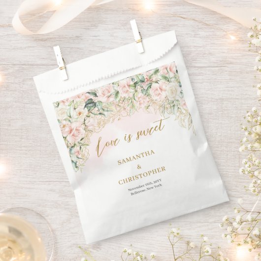 Bohemische hellrosa Rose Eukalyptus Goldhochzeit Geschenktütchen (Ausgeschnitten)