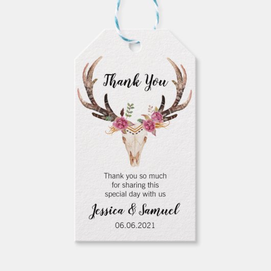 Bohemische Hochzeit der Wasserfarbenfrohen Hirschl Geschenkanhänger (Vorderseite)