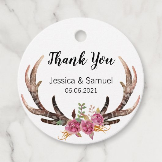 Bohemische Hochzeit der Wasserfarbenfrohen Hirschl Geschenkanhänger (Vorderseite)