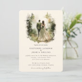 Bohemische Hochzeit im Wasserfarbenwald Einladung (Stehend Vorderseite)