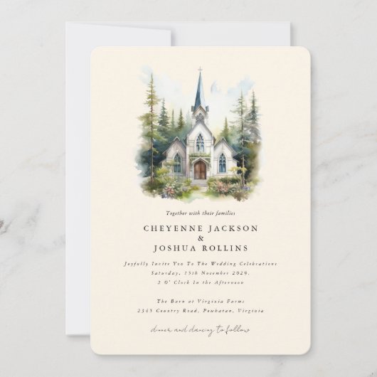 Bohemische Hochzeit im Wasserfarbenwald Einladung (Vorderseite)