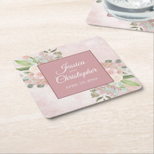 Bohemische Hochzeit in Rustikal Pink Rechteckiger Pappuntersetzer